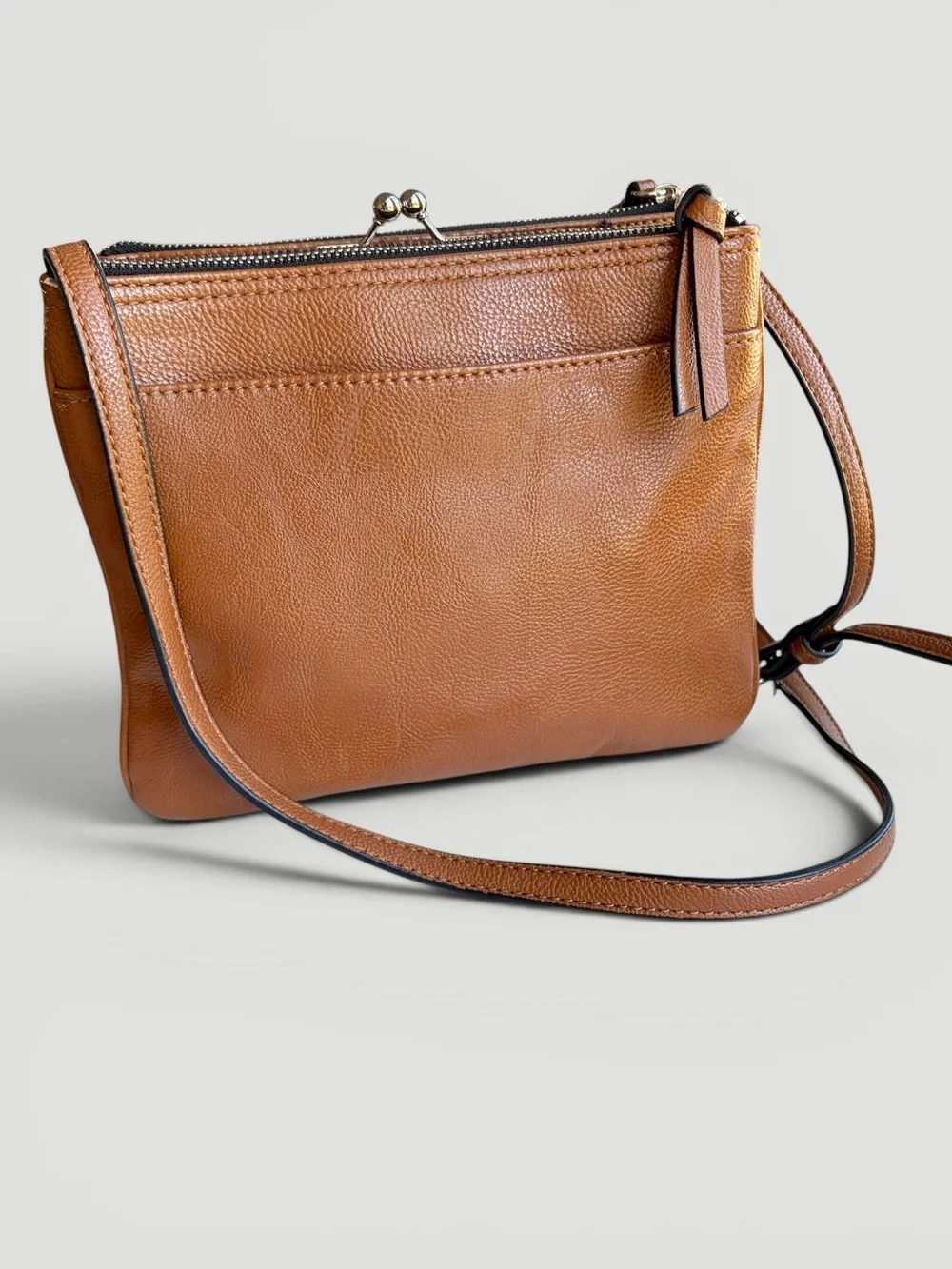 Nine West Warm Brown Crossbody with Kiss-Lock Detail